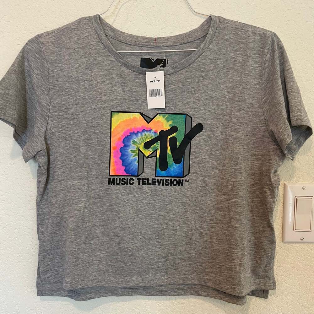 Y2k MTV music television gray crop top tie dye tee women LG new festival shirt